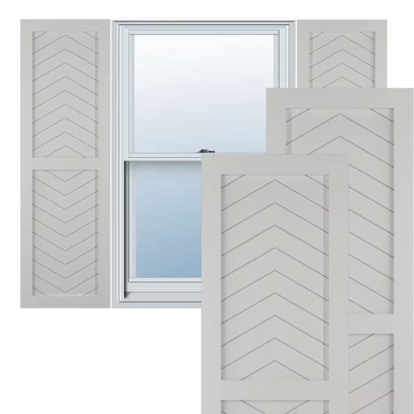 True Fit PVC Two Panel Chevron Modern Style Fixed Mount Shutters, Hailstorm Gray, 12